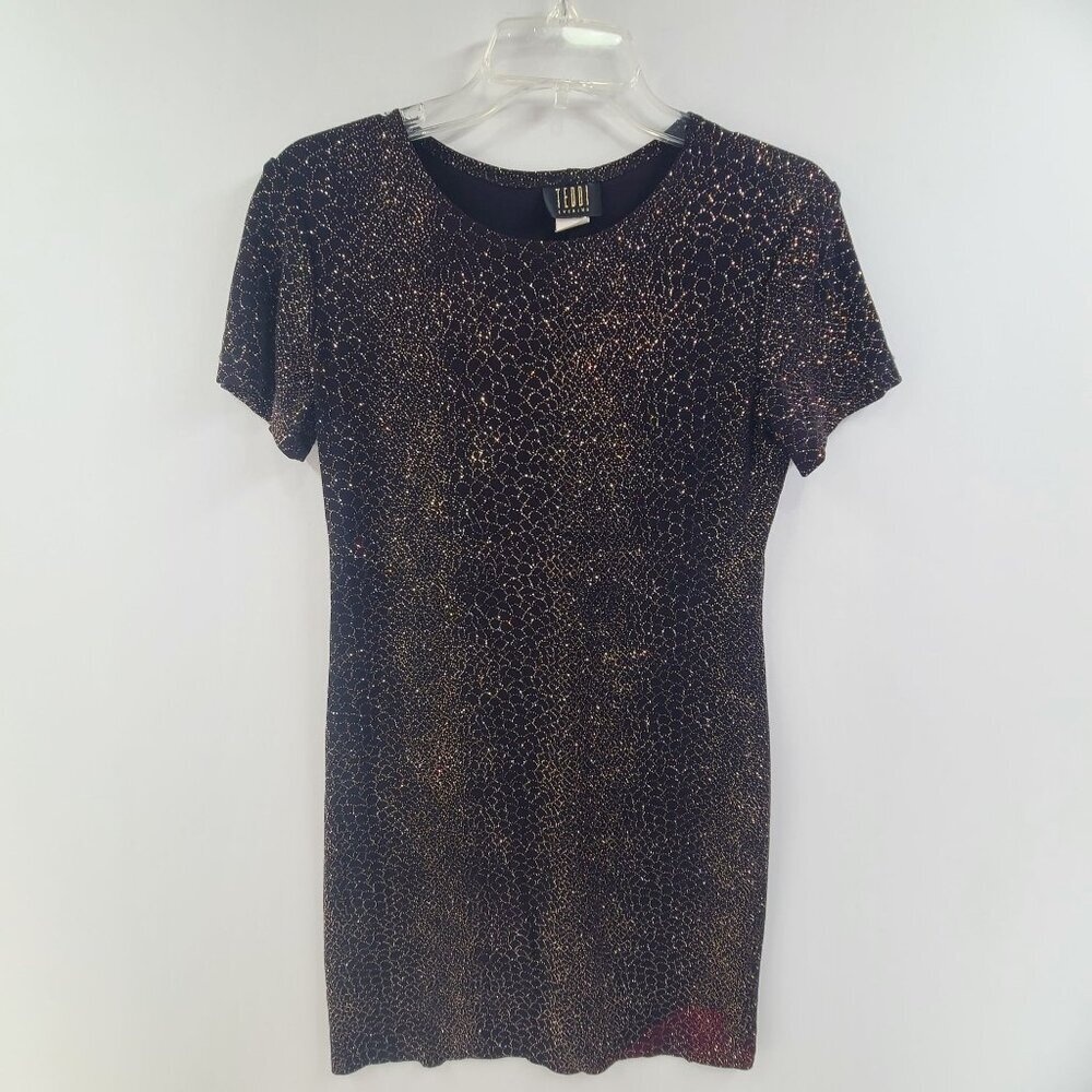 Teddi Evening Aline Dress Short Sleeve  Knee Length Animal Print Women's Size 8